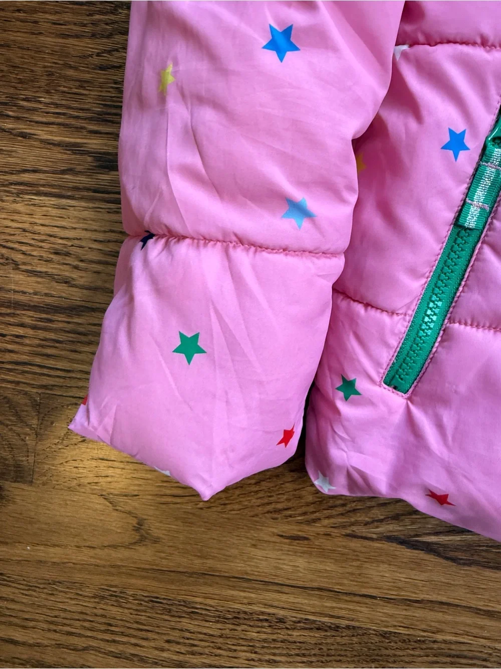 Mini Boden Girls Pink Multicolor Star Print 2-in-1 Puffer Jacket w/ Hood 11-12
